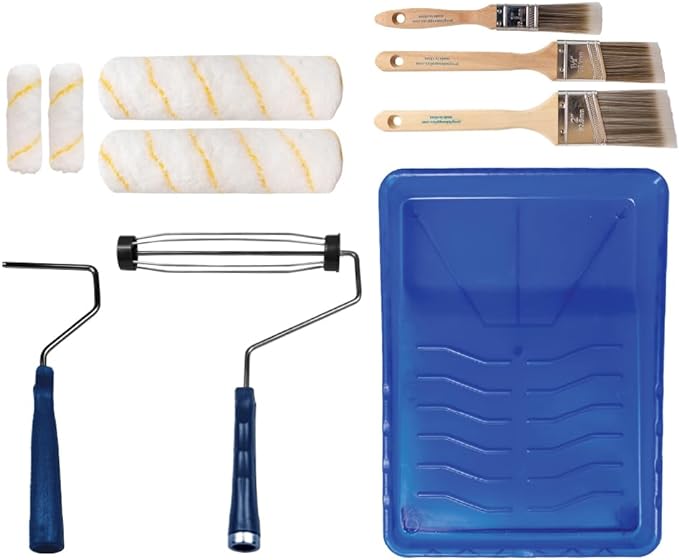 Pro Grade Paint Roller Kit, Brush & Roller,10 Piece Set, Wall Painting Naps for Professionals & Homeowners – All Paints & Stains, Washable, Reusable, Easy to Clean, Superior Absorbency.